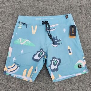ROARK Passage 18" Viaje Board Shorts sz 30‎ Agave Blue HEMP Blend Swim Trunks